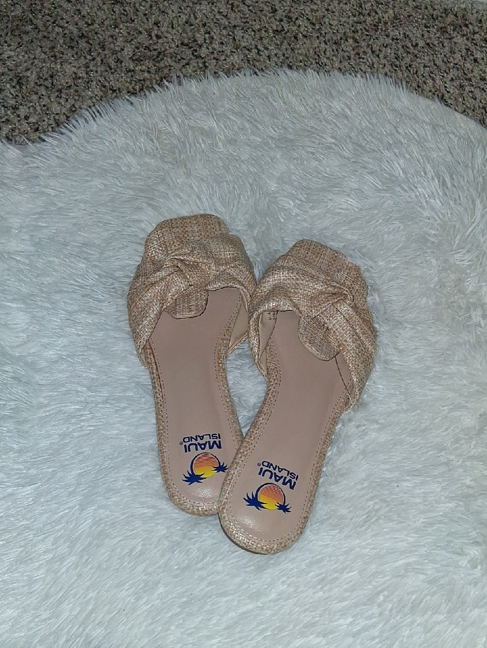 Maui Island Beige Knotted Slide Sandals for Women